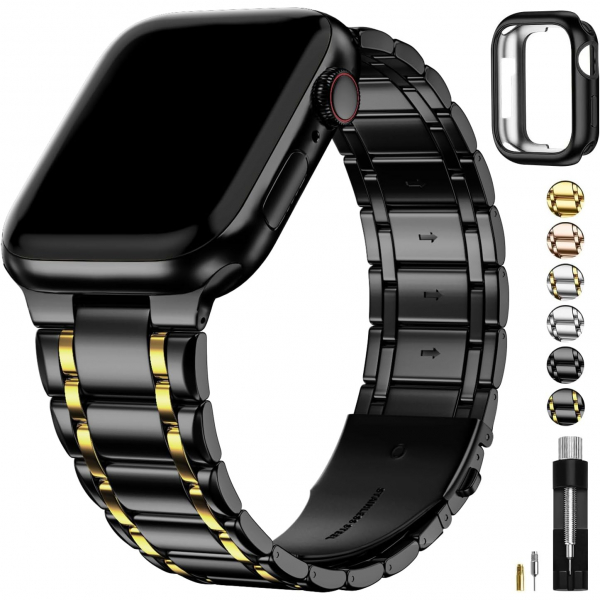 Fullmosa Apple Watch Ultra 4 �elik Kay��-Black And Gold