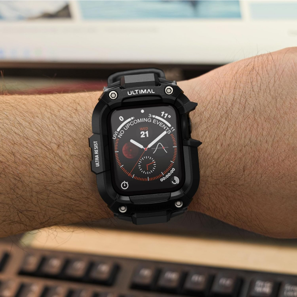 ULTIMAL Apple Watch Series 12 Kay�� ve K�l�f-Black Black 