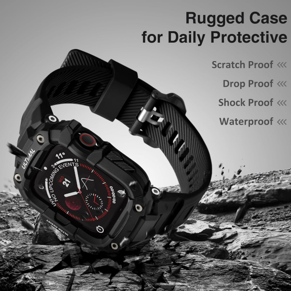 ULTIMAL Apple Watch Series 12 Kay�� ve K�l�f-Black Black 