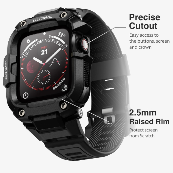 ULTIMAL Apple Watch Series 12 Kay�� ve K�l�f-Black Black 