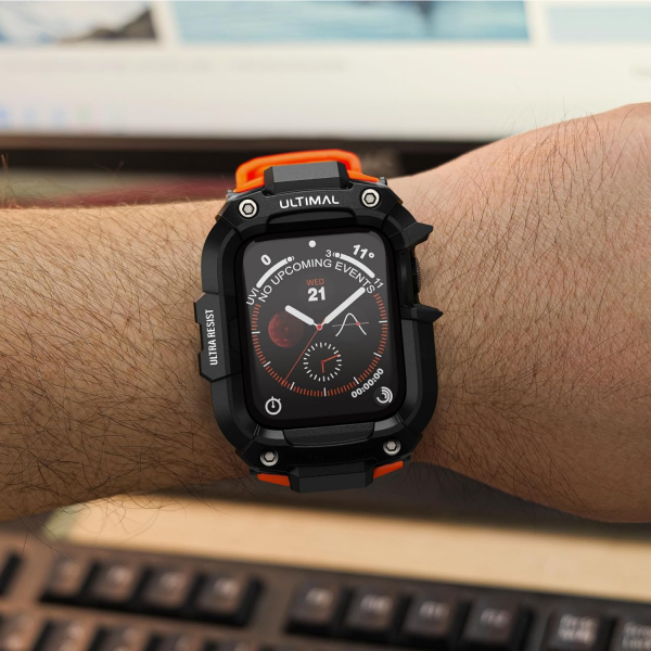 ULTIMAL Apple Watch Series 12 Kay�� ve K�l�f-Black Orange 