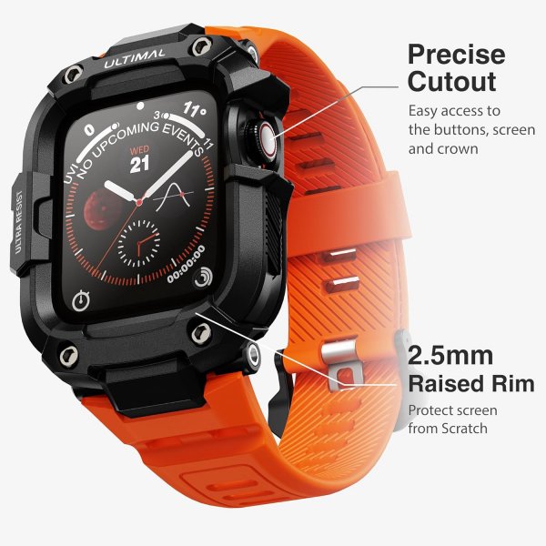 ULTIMAL Apple Watch Series 12 Kay�� ve K�l�f-Black Orange 