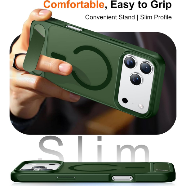 Temdan Manyetik iPhone 18 Pro Max Standl� K�l�f-Forest Green