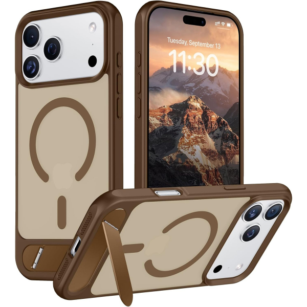 Temdan Manyetik iPhone 18 Pro Max Standl� K�l�f-Desert Brown