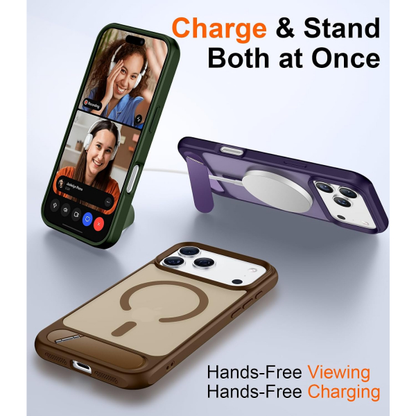 Temdan Manyetik iPhone 18 Pro Max Standl� K�l�f-Desert Brown