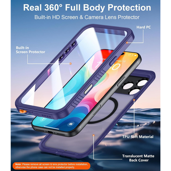 Temdan iPhone 18 Pro Su Ge�irmez Manyetik K�l�f-Purple