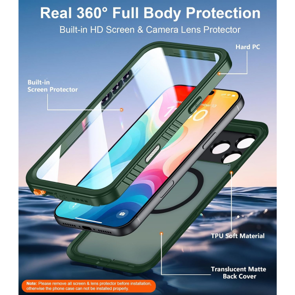 Temdan iPhone 18 Pro Su Ge�irmez Manyetik K�l�f-Green