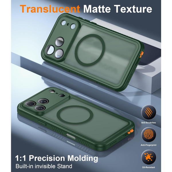 Temdan iPhone 18 Pro Su Ge�irmez Manyetik K�l�f-Green