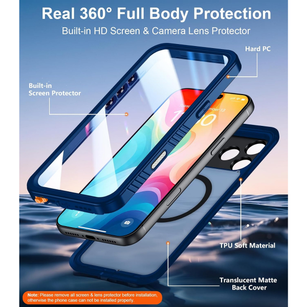 Temdan iPhone 18 Pro Su Ge�irmez Manyetik K�l�f-Blue