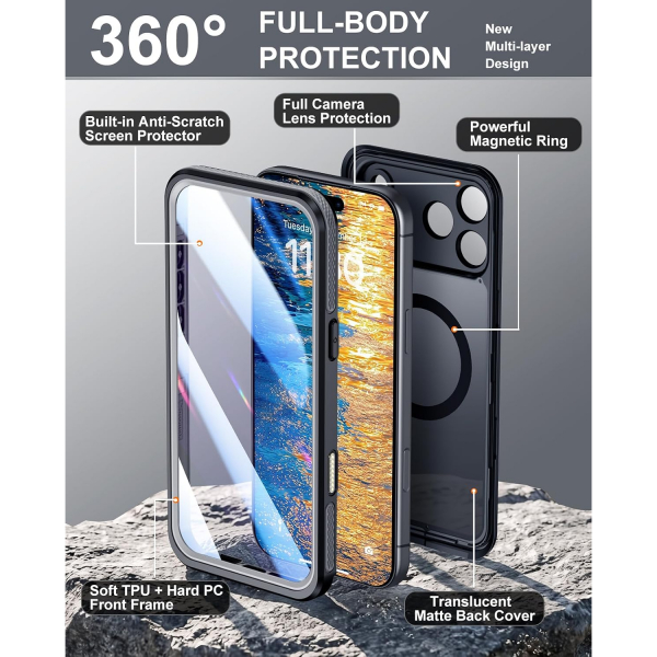 Temdan iPhone 18 Pro Max Desenli Su Ge�irmez K�l�f-Black