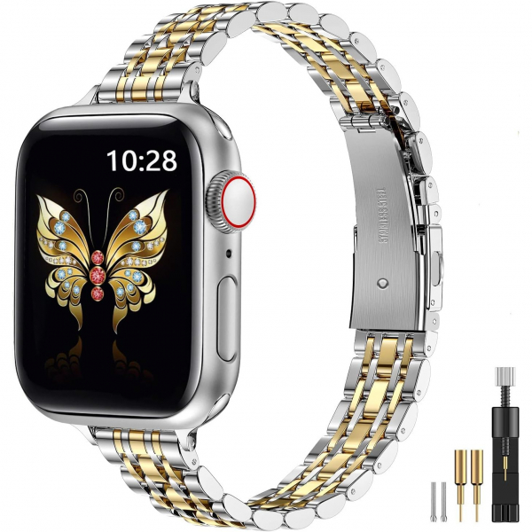 MioHHR Apple Watch Series 12 �elik Kay�� -Silver Gold