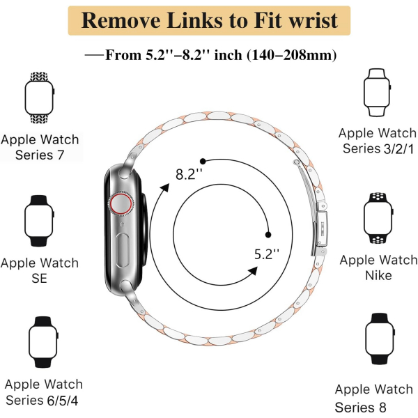 MioHHR Apple Watch Series 12 �elik Kay�� -Silver Rose Gold