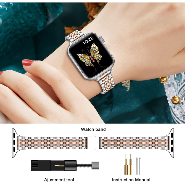 MioHHR Apple Watch Series 12 �elik Kay�� -Silver Rose Gold