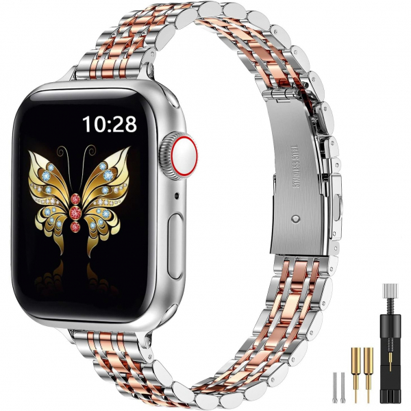 MioHHR Apple Watch Series 12 �elik Kay�� -Silver Rose Gold