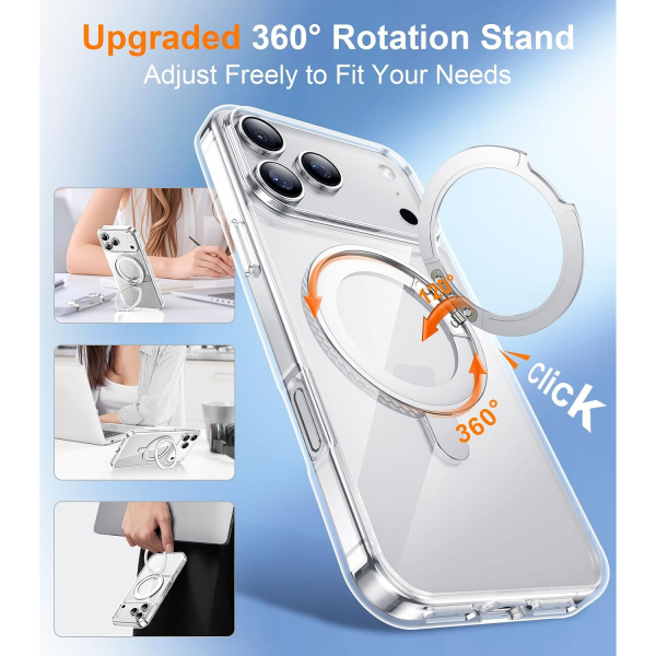 Temdan iPhone 18 Pro 360 Manyetik Standl� K�l�f-Clear