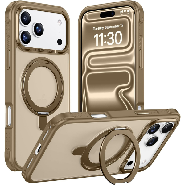 Temdan iPhone 18 Pro 360 Manyetik Standl� K�l�f-Brown