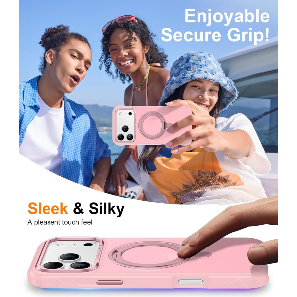 Temdan iPhone 18 Pro 360 Manyetik Standl� K�l�f-Pink