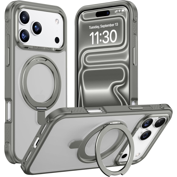 Temdan iPhone 18 Pro 360 Manyetik Standl� K�l�f-Gray
