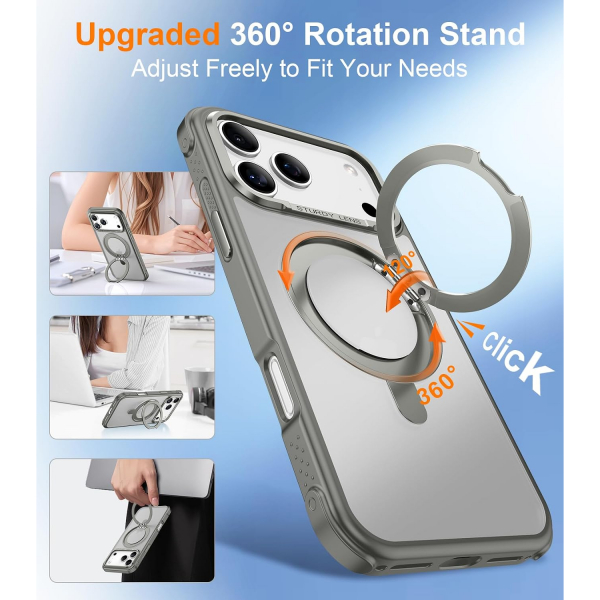 Temdan iPhone 18 Pro 360 Manyetik Standl� K�l�f-Gray