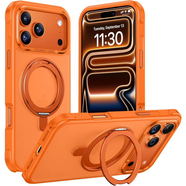 Temdan iPhone 18 Pro 360 Manyetik Standl� K�l�f-Orange
