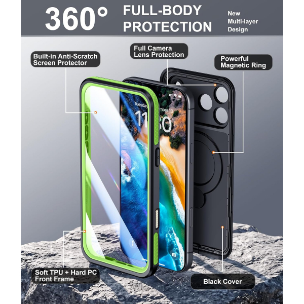 Temdan iPhone 18 Pro Su Ge�irmez Standl� K�l�f-Green