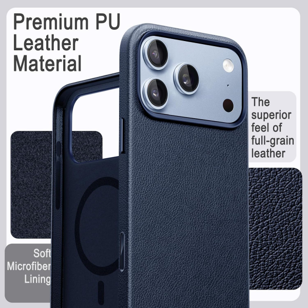 JETech iPhone 18 Pro Vegan Deri MagSafe K�l�f-Deep Blue