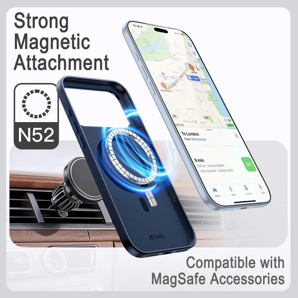JETech iPhone 18 Pro Vegan Deri MagSafe K�l�f-Deep Blue