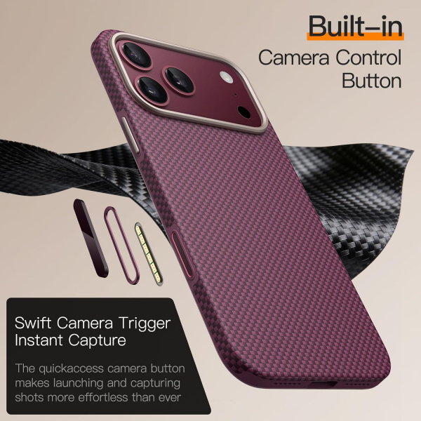 JETech Aramid iPhone 18 Pro �nce MagSafe K�l�f-Dark Cherry