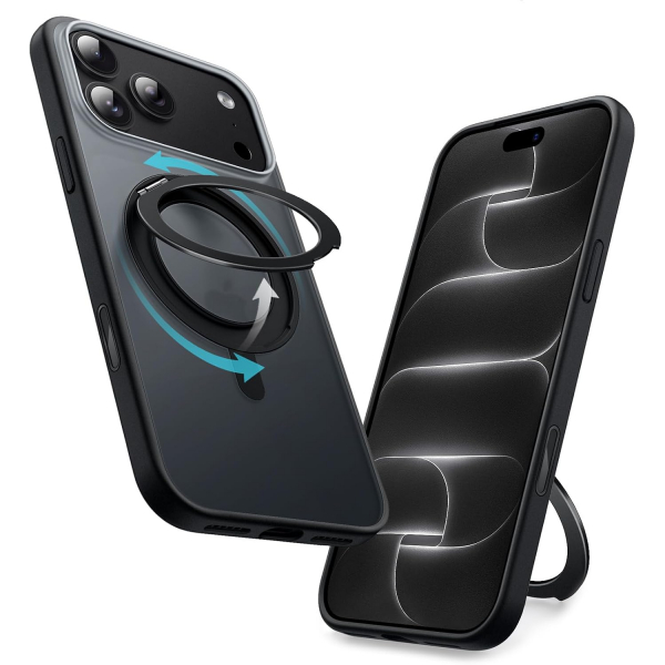 JETech 360 D�ner Halka iPhone 18 Pro Standl� K�l�f-Black