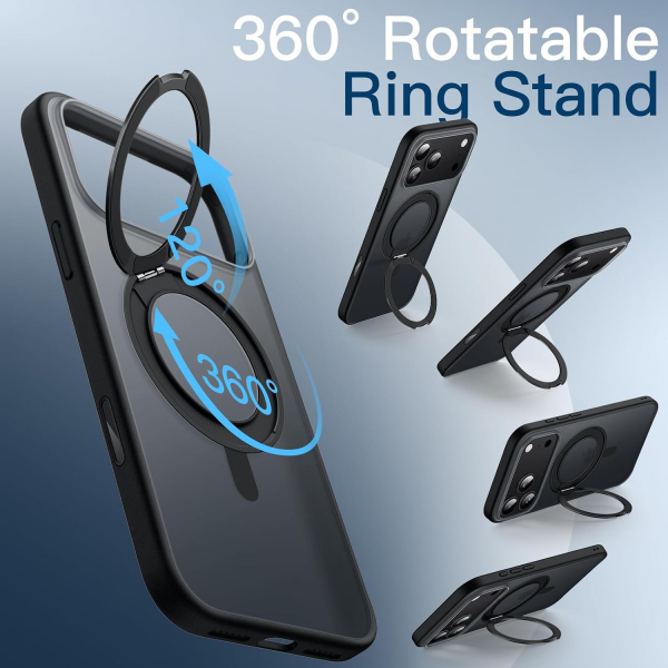 JETech 360 D�ner Halka iPhone 18 Pro Standl� K�l�f-Black