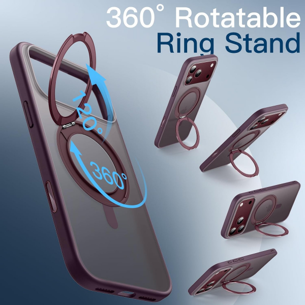 JETech 360 D�ner Halka iPhone 18 Pro Standl� K�l�f-Dark Cherry