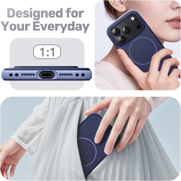 JETech iPhone 18 Pro Manyetik Silikon K�l�f-Deep Blue