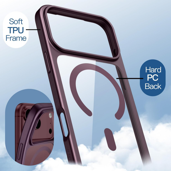 JETech iPhone 18 Pro Manyetik �effaf K�l�f-Dark Cherry