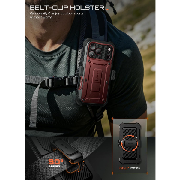 SUPCASE UB Pro iPhone 18 Pro Kemer Klipsi K�l�f-Burgundy