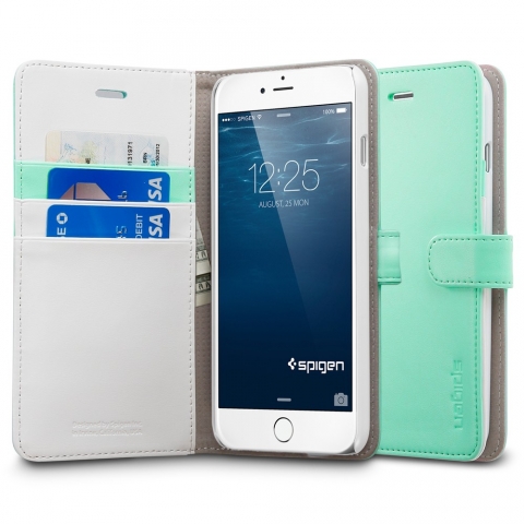 Spigen iPhone 6 Plus Case Wallet S Deri Czdan Klf-Mint