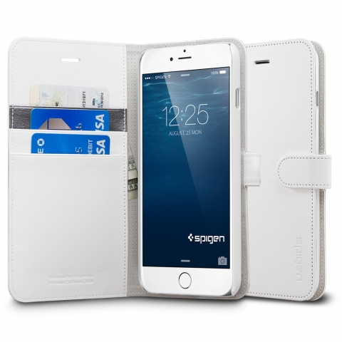 Spigen iPhone 6 Plus Case Wallet S Deri Czdan Klf-White