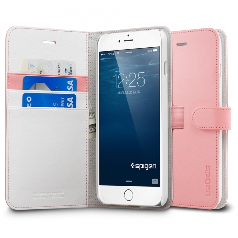 Spigen iPhone 6 Plus Case Wallet S Deri Czdan Klf-Pink