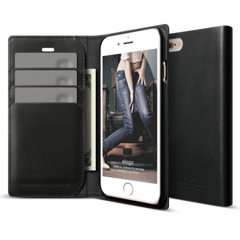 elago S6 iPhone 6 Wallet Case Limited Edition + HD Profesyonel Ekran Koruyucu-Siyah