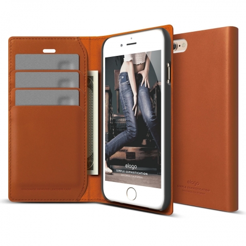 elago S6 iPhone 6 Wallet Case Limited Edition + HD Profesyonel Ekran Koruyucu-Kahverengi
