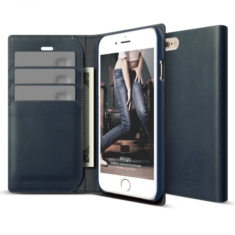 elago S6 iPhone 6 Wallet Case Limited Edition + HD Profesyonel Ekran Koruyucu-Lacivert