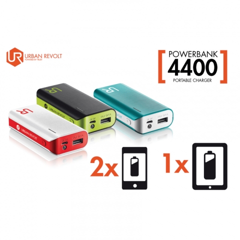 URBAN REVOLT Powerbank 4400mAh Tanabilir arj Cihaz (Siyah/Sar)