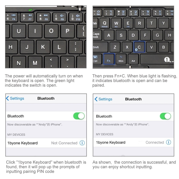 1byone Bluetooth Katlanabilir Klavye-Black