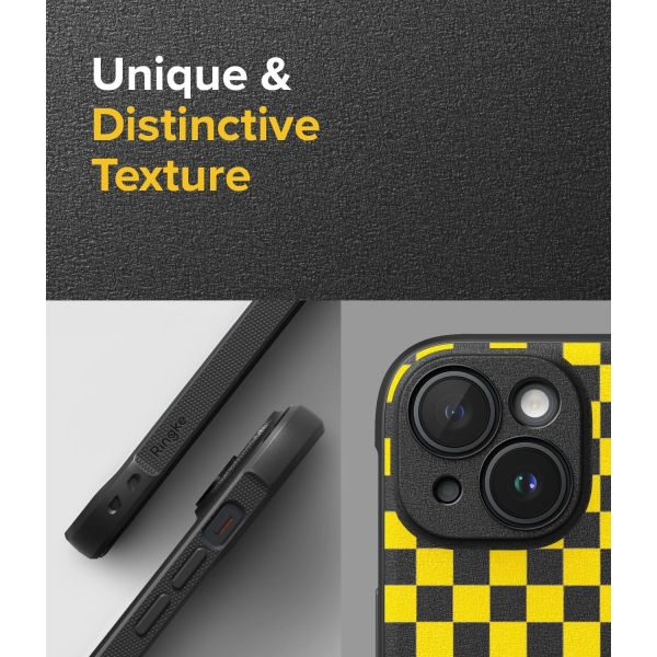 Ringke Onyx Design Serisi Apple iPhone 15 Klf-Checkerboard Yellow