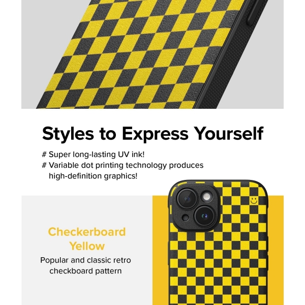 Ringke Onyx Design Serisi Apple iPhone 15 Klf-Checkerboard Yellow