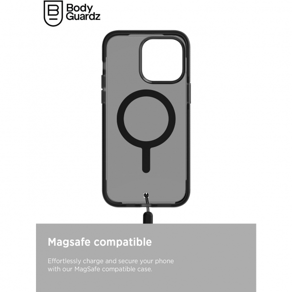 BodyGuardz Ace Pro Serisi Apple iPhone 15 Pro MagSafe Uyumlu Klf -Smoke Black