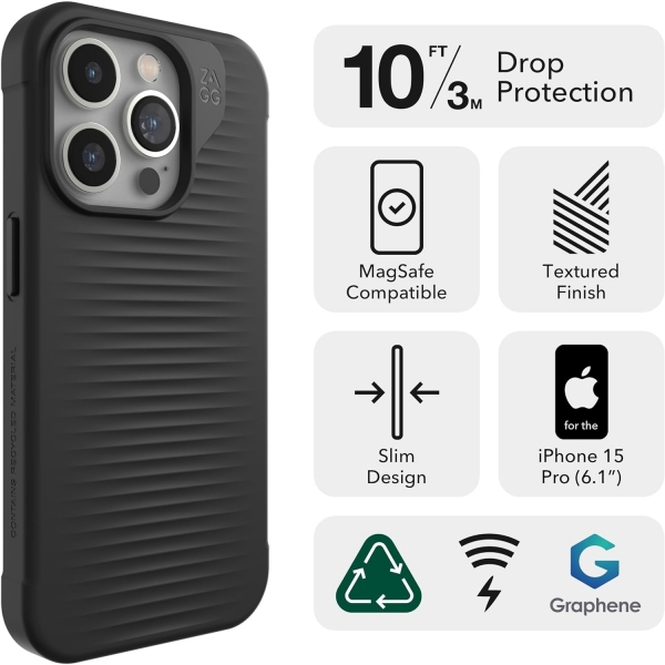 ZAGG Luxe Snap Serisi Apple iPhone 15 Pro Max MagSafe Uyumlu Klf-Black