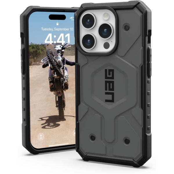 UAG Pathfinder Serisi Apple iPhone 15 Pro Max Darbeye Dayankl Klf (MIL-STD-810G)-Silver