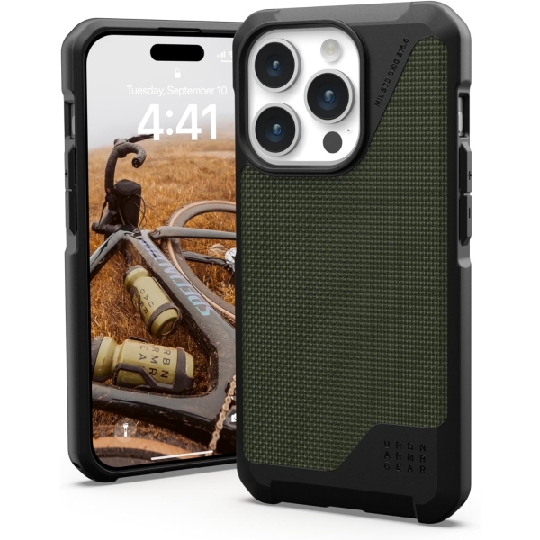 UAG Metropolis Serisi Apple iPhone 15 Pro Max Darbeye Dayankl Czdan Klf (MIL-STD-810G)-Kevlar Olive