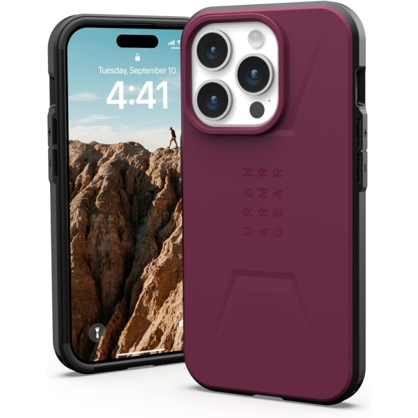 UAG Civilian Serisi Apple iPhone 15 Pro Max Darbeye Dayankl nce Klf (MIL-STD-810G)-Bordeaux