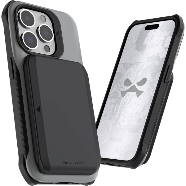 Ghostek EXEC Serisi iPhone 15 Pro Max Manyetik Czdan Klf (MIL-STD-810G)-Grey